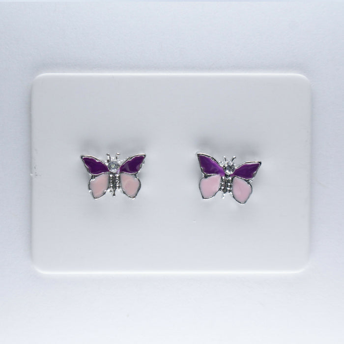 Purple and Pink Butterfly Earrings Magnetic, Hypoallergenic Stud or Clip-on.
