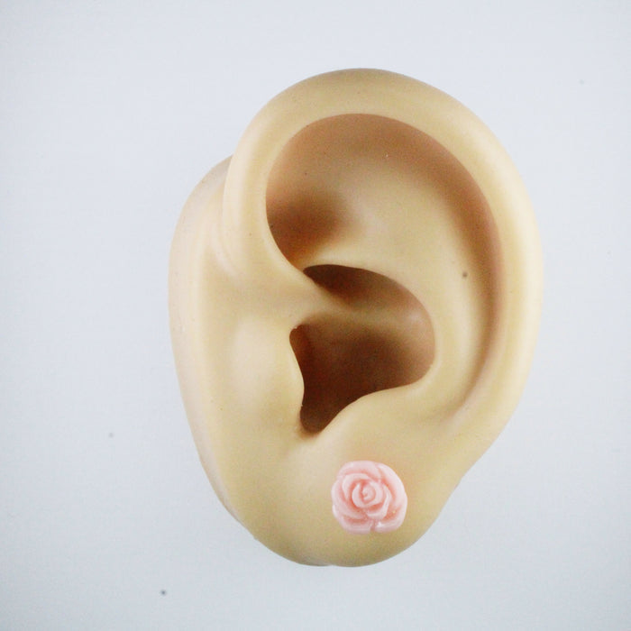 Rose Earrings: single or 6-pack, Magnetic, Hypoallergenic Surgical Steel Stud or Clip-on