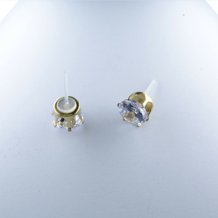 Zircon Diamond Earrings in Gold Setting Magnetic, Hypoallergenic Stud, or Clip-on