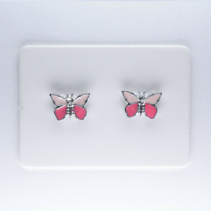 Pink Butterfly Earrings Magnetic, Hypoallergenic Stud or Clip-on.