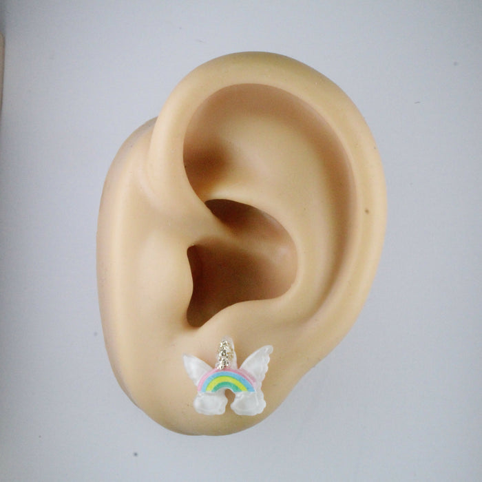 Unicorns Rainbows and Bunny Earrings Single or 6-pack Magnetic, Hypoallergenic Surgical Steel Stud or Clip-on