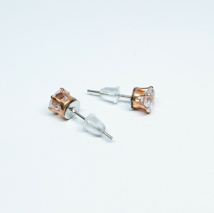 Zircon Diamond Earrings in Gold Setting Magnetic, Hypoallergenic Stud, or Clip-on