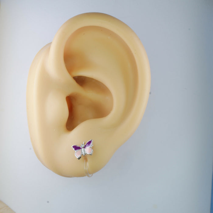 Purple and Pink Butterfly Earrings Magnetic, Hypoallergenic Stud or Clip-on.
