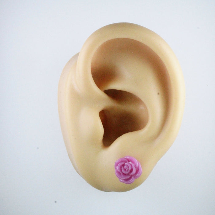 Rose Earrings: single or 6-pack, Magnetic, Hypoallergenic Surgical Steel Stud or Clip-on