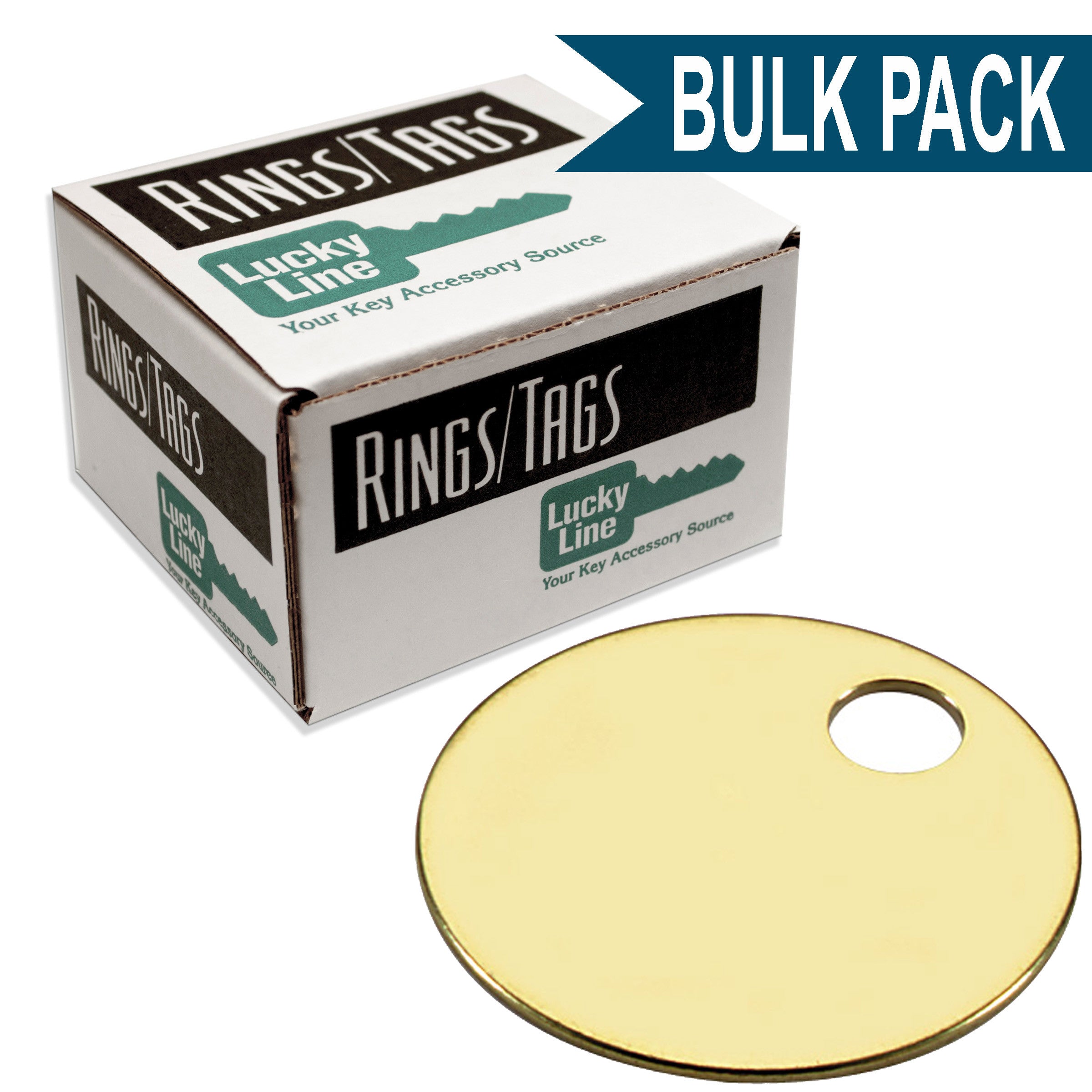 1-7/8 Inch Round Solid Brass Key Tag by Lucky Line - Imported Bulk Pack