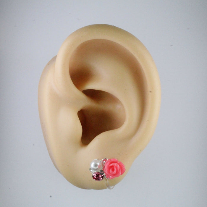 Elegant Rose Earrings single or 6-pack Magnetic, Hypoallergenic Surgical Steel Stud or Clip-on