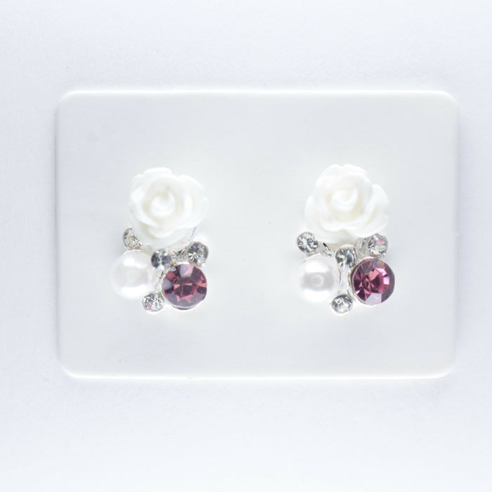 Elegant Rose Earrings single or 6-pack Magnetic, Hypoallergenic Surgical Steel Stud or Clip-on