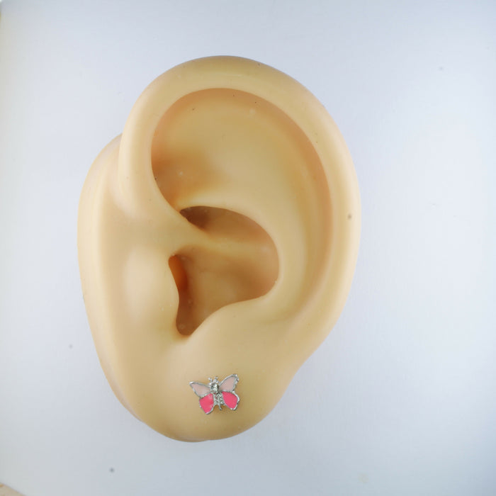 Pink Butterfly Earrings Magnetic, Hypoallergenic Stud or Clip-on.