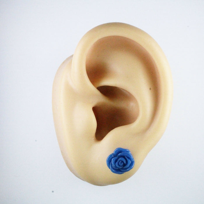 Rose Earrings: single or 6-pack, Magnetic, Hypoallergenic Surgical Steel Stud or Clip-on