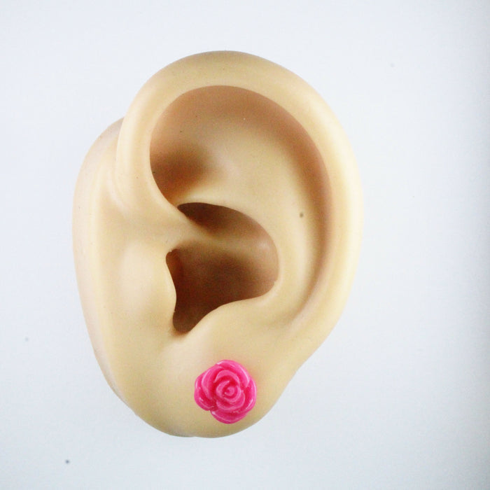Rose Earrings: single or 6-pack, Magnetic, Hypoallergenic Surgical Steel Stud or Clip-on