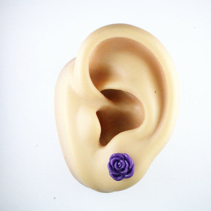Rose Earrings: single or 6-pack, Magnetic, Hypoallergenic Surgical Steel Stud or Clip-on