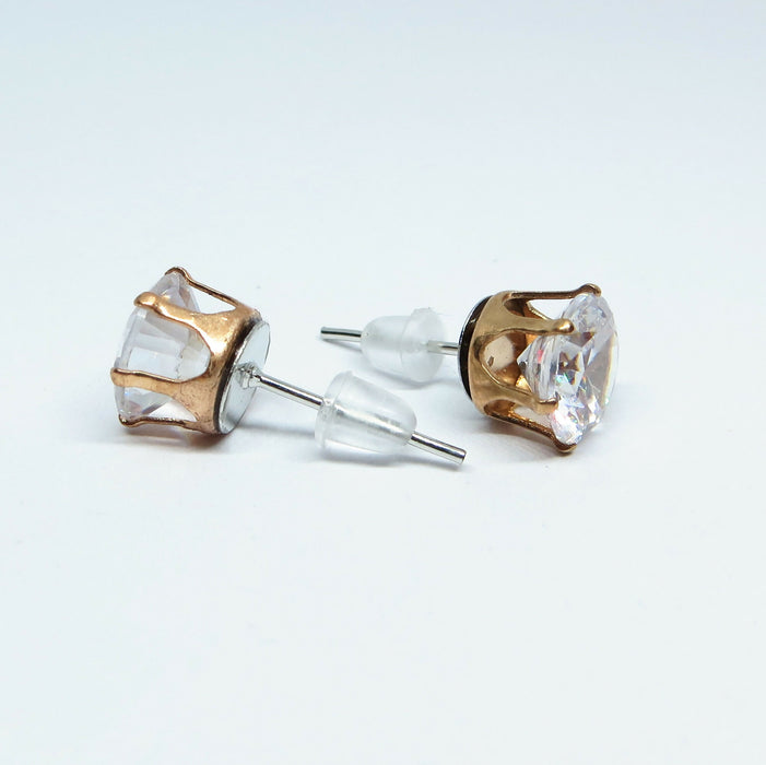 Zircon Diamond Earrings in Gold Setting Magnetic, Hypoallergenic Stud, or Clip-on