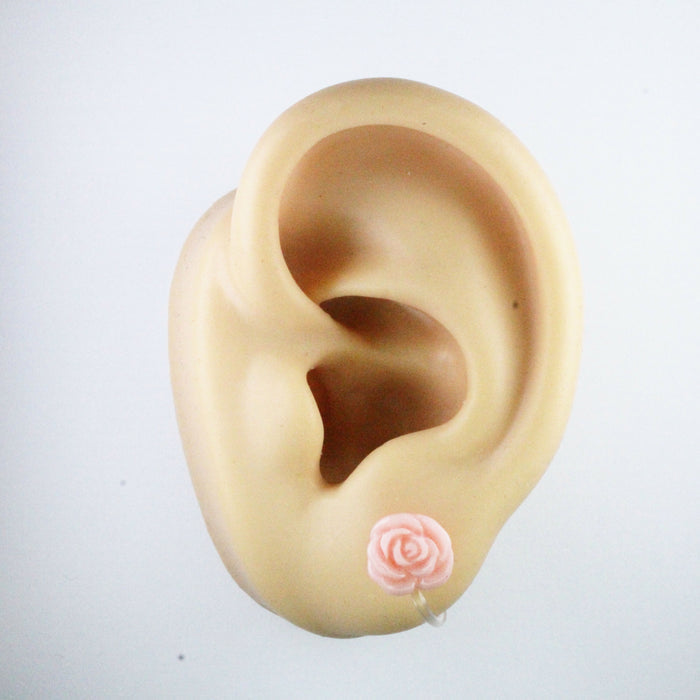 Rose Earrings: single or 6-pack, Magnetic, Hypoallergenic Surgical Steel Stud or Clip-on