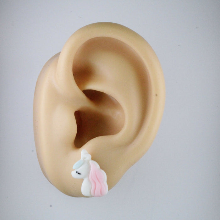 Unicorns Rainbows and Bunny Earrings Single or 6-pack Magnetic, Hypoallergenic Surgical Steel Stud or Clip-on