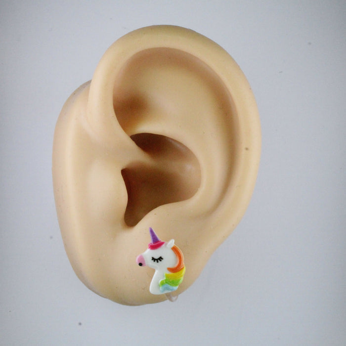 Unicorns Rainbows and Bunny Earrings Single or 6-pack Magnetic, Hypoallergenic Surgical Steel Stud or Clip-on
