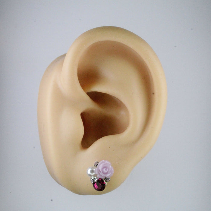 Elegant Rose Earrings single or 6-pack Magnetic, Hypoallergenic Surgical Steel Stud or Clip-on