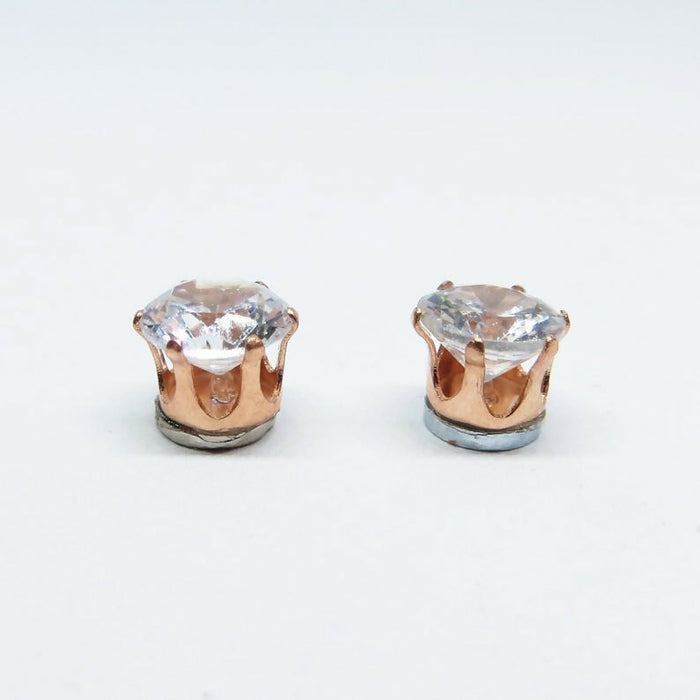 Zircon Diamond Earrings in Gold Setting Magnetic, Hypoallergenic Stud, or Clip-on