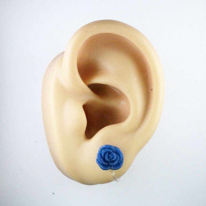 Rose Earrings: single or 6-pack, Magnetic, Hypoallergenic Surgical Steel Stud or Clip-on
