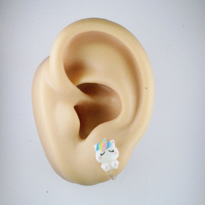 Unicorns Rainbows and Bunny Earrings Single or 6-pack Magnetic, Hypoallergenic Surgical Steel Stud or Clip-on