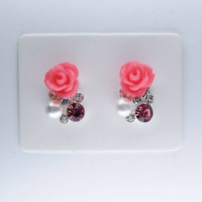 Elegant Rose Earrings single or 6-pack Magnetic, Hypoallergenic Surgical Steel Stud or Clip-on