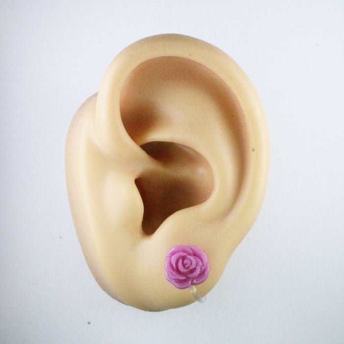Rose Earrings: single or 6-pack, Magnetic, Hypoallergenic Surgical Steel Stud or Clip-on