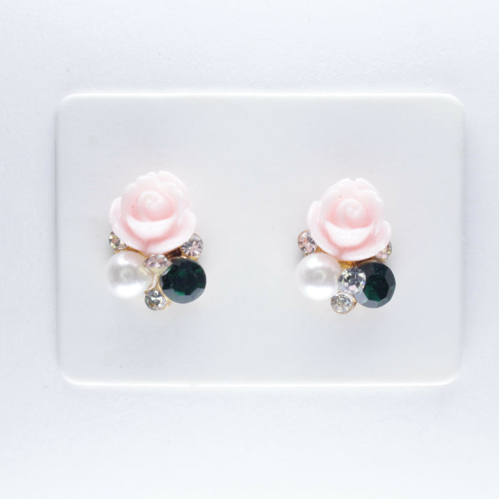 Elegant Rose Earrings single or 6-pack Magnetic, Hypoallergenic Surgical Steel Stud or Clip-on