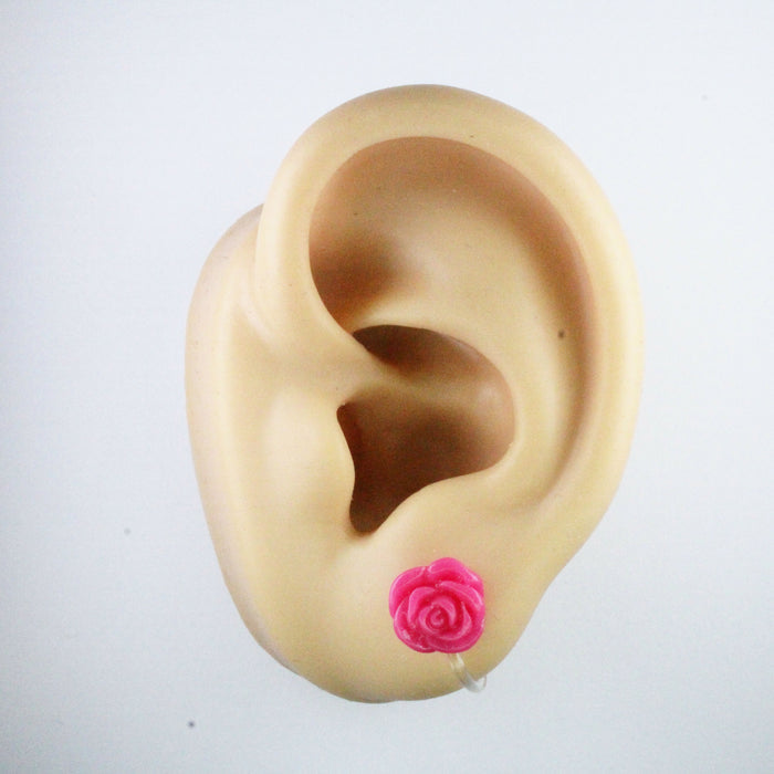 Rose Earrings: single or 6-pack, Magnetic, Hypoallergenic Surgical Steel Stud or Clip-on