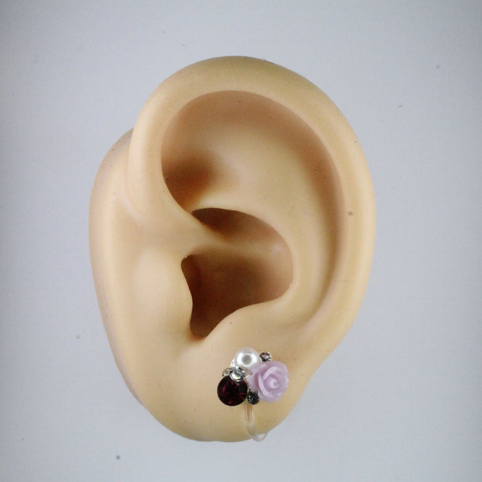 Elegant Rose Earrings single or 6-pack Magnetic, Hypoallergenic Surgical Steel Stud or Clip-on