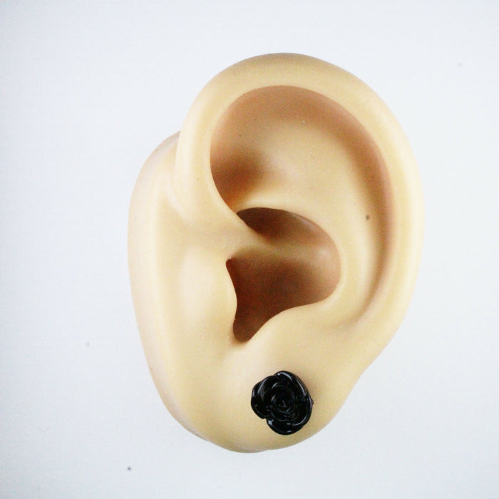 Rose Earrings: single or 6-pack, Magnetic, Hypoallergenic Surgical Steel Stud or Clip-on