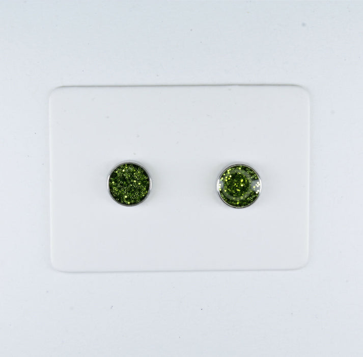 A pair of Sparkling Glitter Birthstone Charm Earrings in 12 colors Magnetic, Hypoallergenic Stud or Clip-on