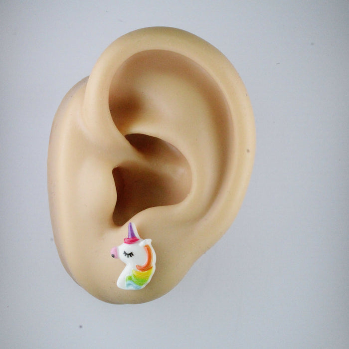 Unicorns Rainbows and Bunny Earrings Single or 6-pack Magnetic, Hypoallergenic Surgical Steel Stud or Clip-on