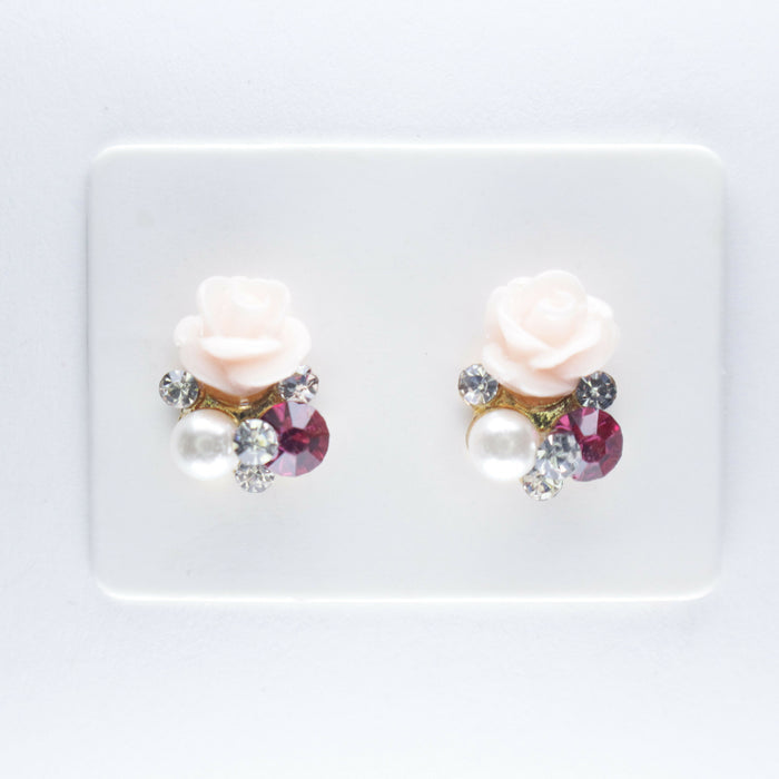 Elegant Rose Earrings single or 6-pack Magnetic, Hypoallergenic Surgical Steel Stud or Clip-on