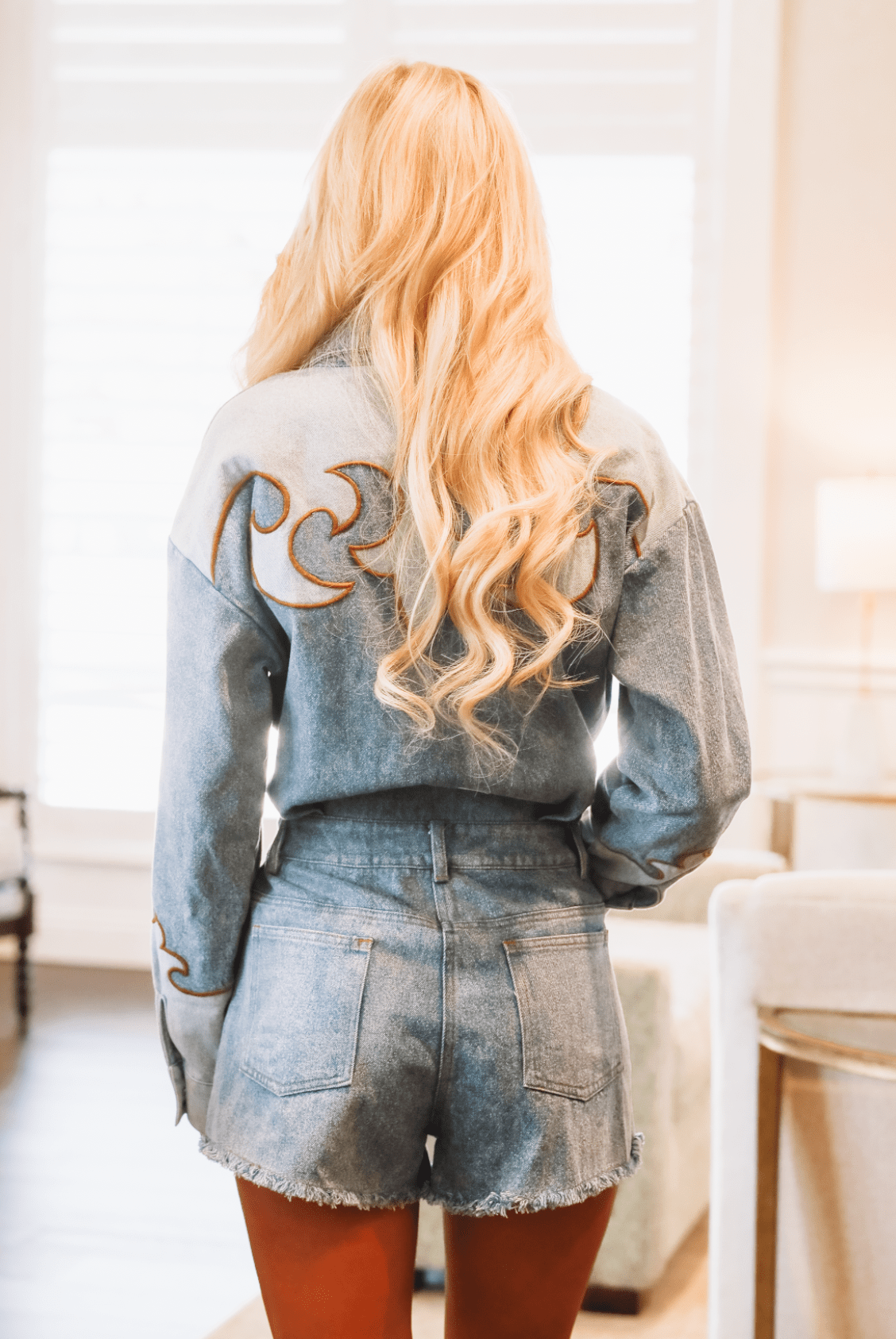 Saddle Stitch Denim Romper - Denim (FINAL SALE)