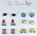 Teacher Profession Earrings, Individual or 6-pack: Magnetic, Clip-on or Hypoallergenic Stud