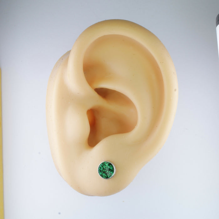 A pair of Sparkling Glitter Birthstone Charm Earrings in 12 colors Magnetic, Hypoallergenic Stud or Clip-on