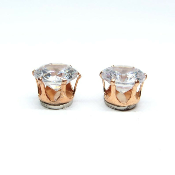 Zircon Diamond Earrings in Gold Setting Magnetic, Hypoallergenic Stud, or Clip-on
