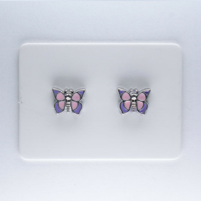 Tiny Pink with Purple Butterfly Earrings Magnetic, Hypoallergenic Stud or Clip-on.