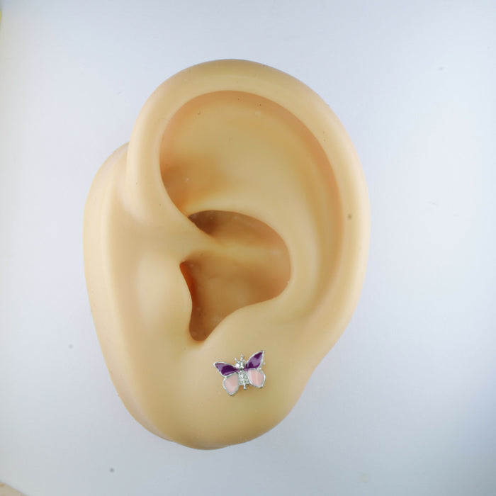 Purple and Pink Butterfly Earrings Magnetic, Hypoallergenic Stud or Clip-on.