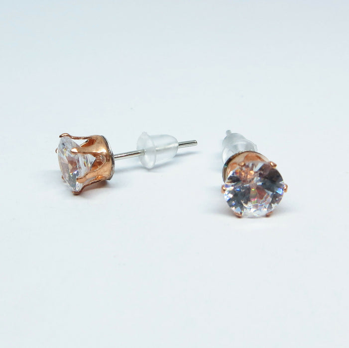 Zircon Diamond Earrings in Gold Setting Magnetic, Hypoallergenic Stud, or Clip-on