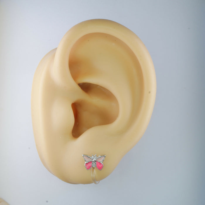 Pink Butterfly Earrings Magnetic, Hypoallergenic Stud or Clip-on.