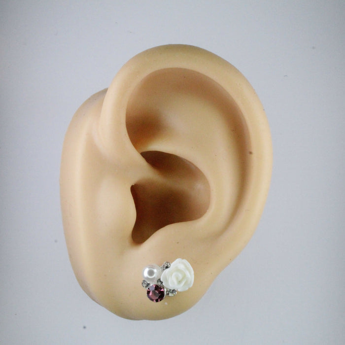 Elegant Rose Earrings single or 6-pack Magnetic, Hypoallergenic Surgical Steel Stud or Clip-on