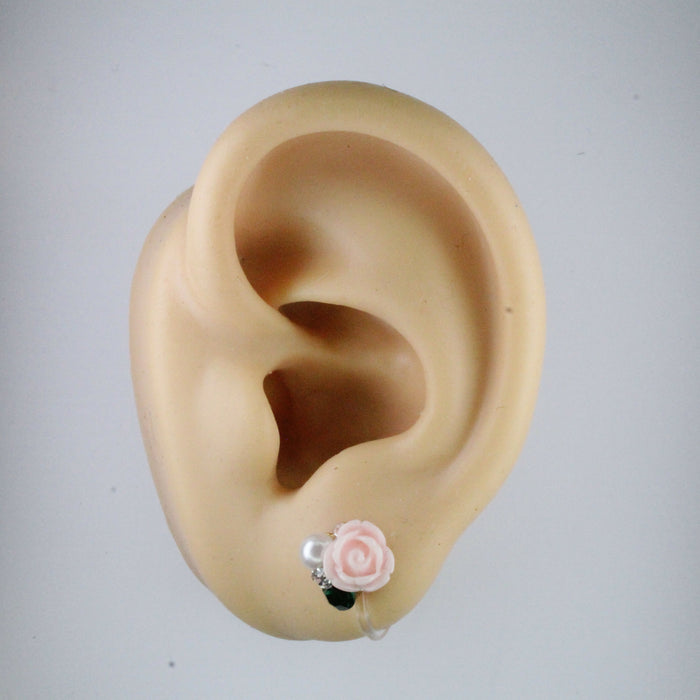 Elegant Rose Earrings single or 6-pack Magnetic, Hypoallergenic Surgical Steel Stud or Clip-on