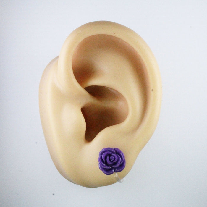 Rose Earrings: single or 6-pack, Magnetic, Hypoallergenic Surgical Steel Stud or Clip-on