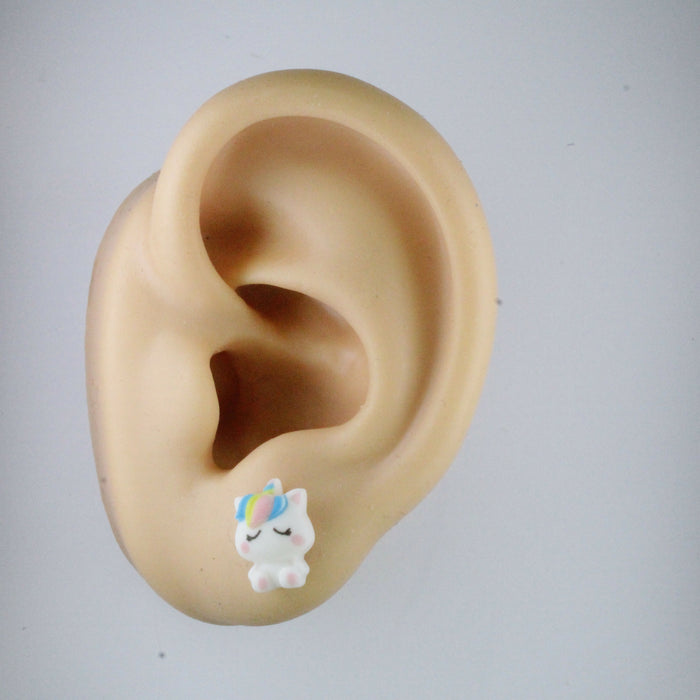 Unicorns Rainbows and Bunny Earrings Single or 6-pack Magnetic, Hypoallergenic Surgical Steel Stud or Clip-on