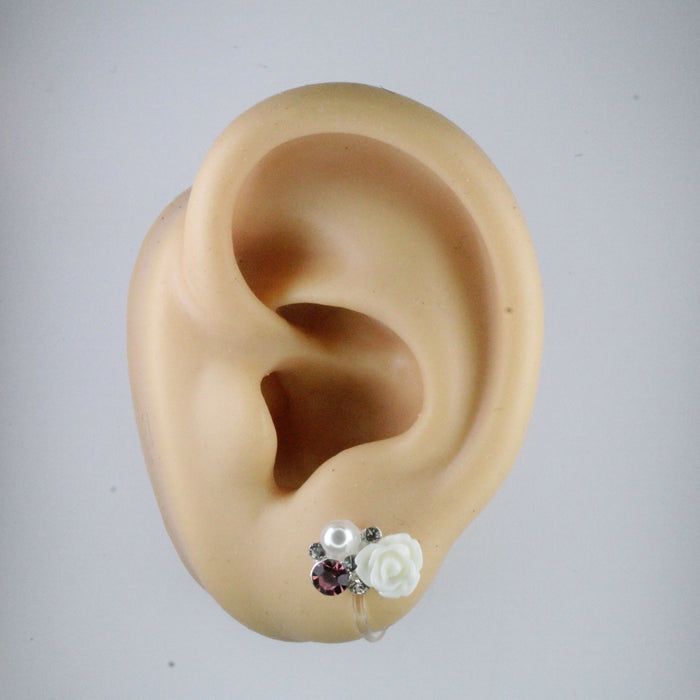 Elegant Rose Earrings single or 6-pack Magnetic, Hypoallergenic Surgical Steel Stud or Clip-on
