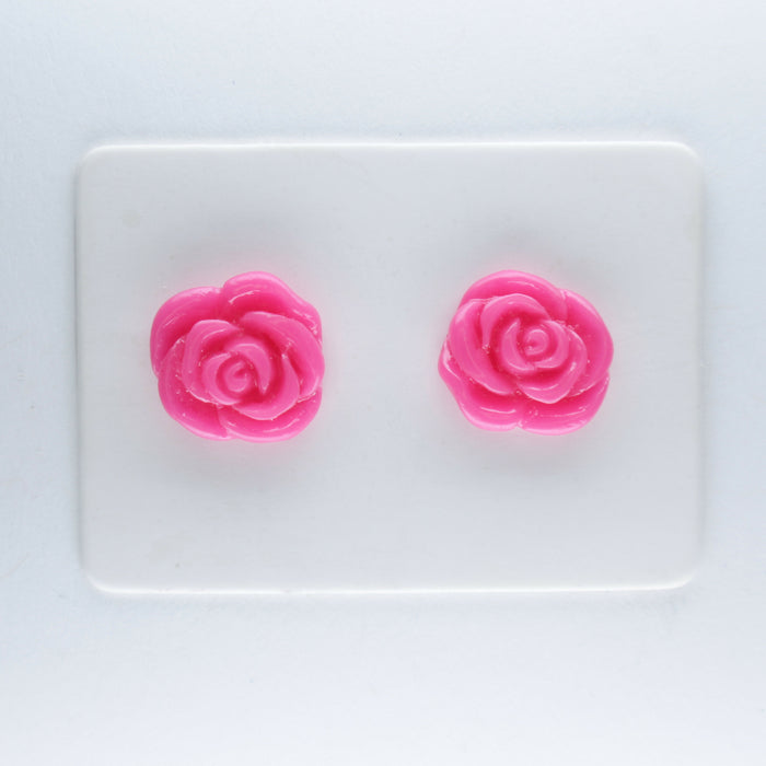 Rose Earrings: single or 6-pack, Magnetic, Hypoallergenic Surgical Steel Stud or Clip-on